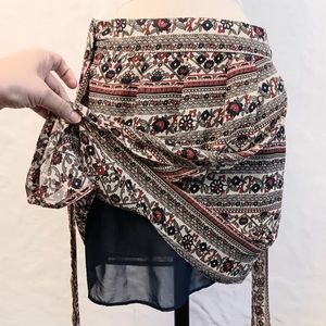 Sheer boho, faux wrap mini skirt. Size US 10. MNG Casual